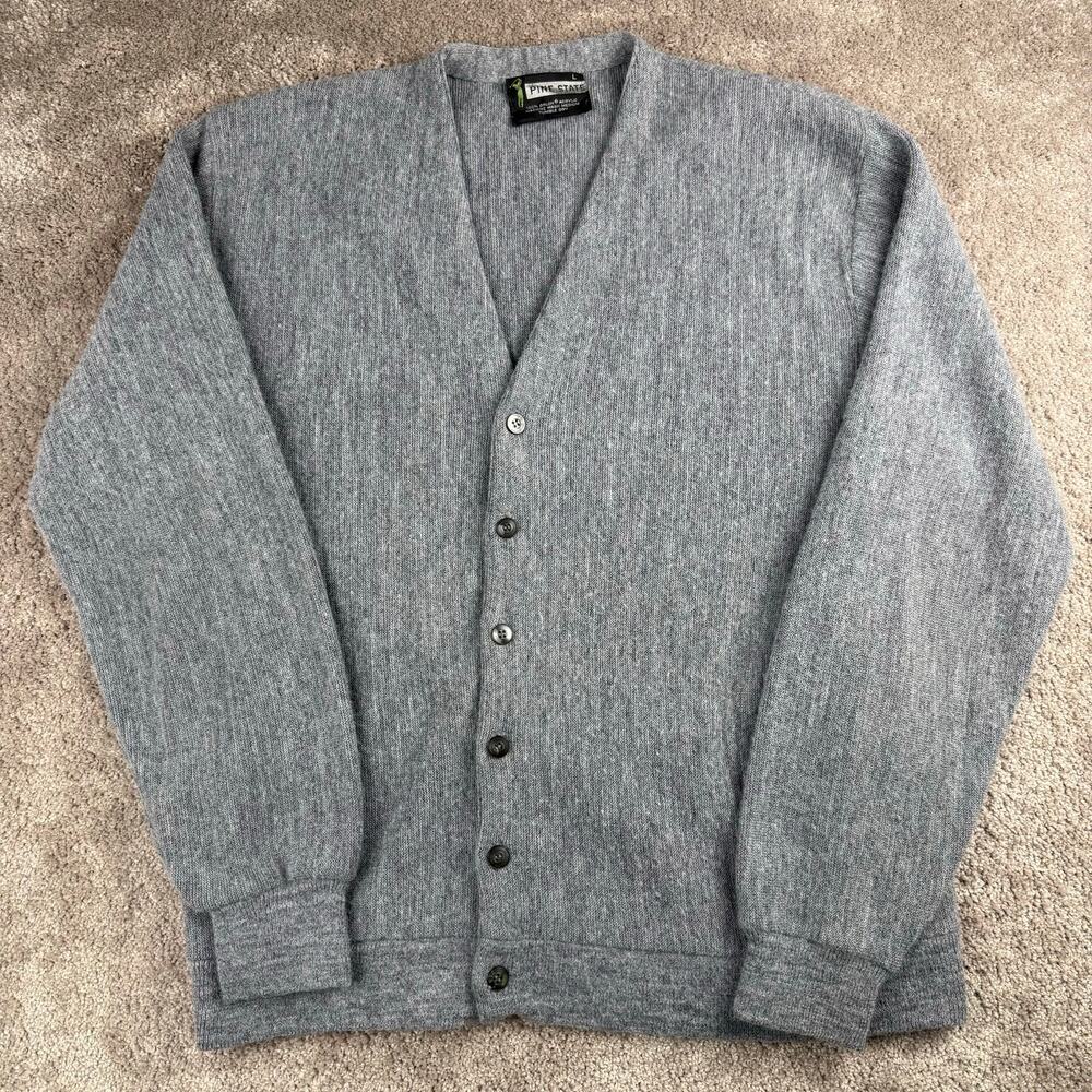 Vtg Pine State Gray Orlon Acrylic V-Neck Cardigan Sweater Size L Grandpa Preppy
